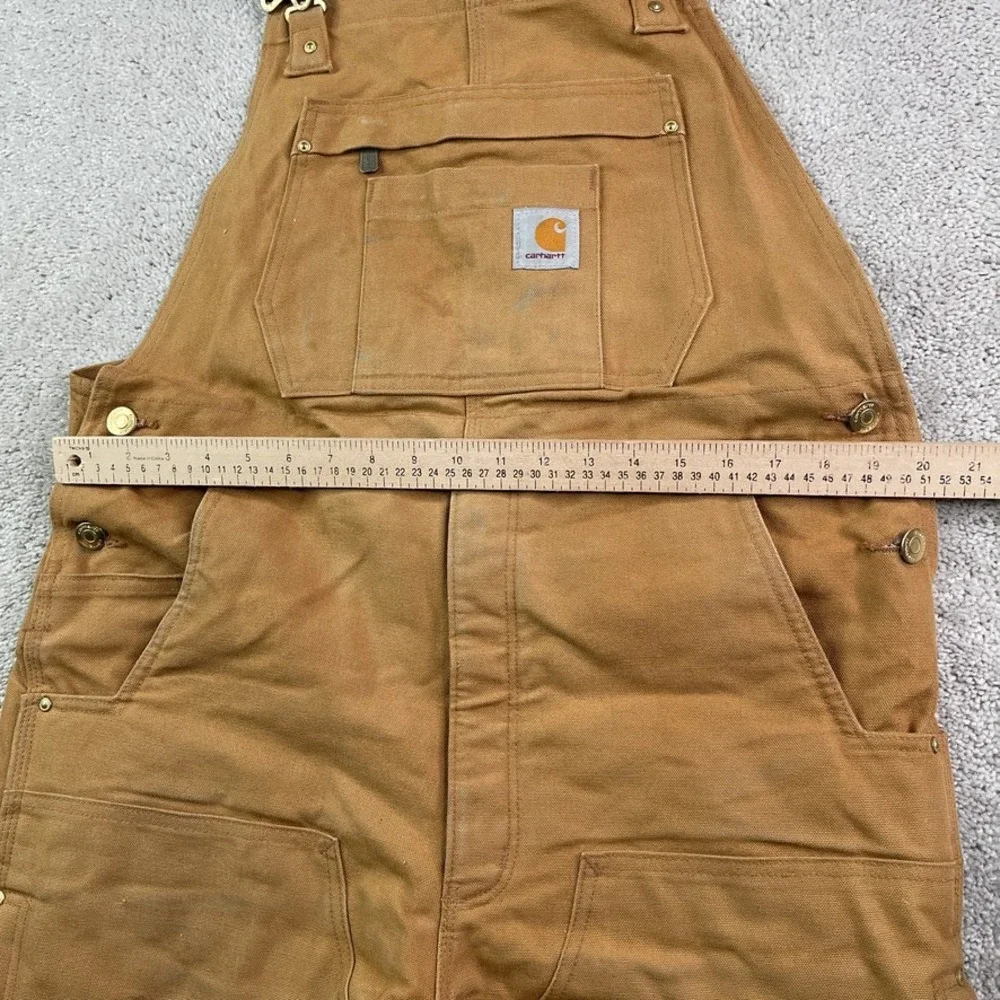 Carhartt Bib Overall Men Medium Short Brown Loose Fit Duck Insulated Double Knee